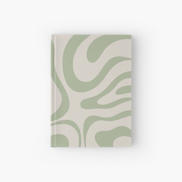 Liquid Swirl Abstract Pattern in Beige and Sage Green Hardcover Journal