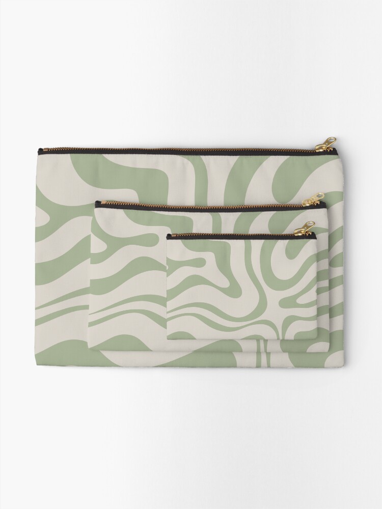 Alternate view of Liquid Swirl Abstract Pattern in Beige and Sage Green Zipper Pouch