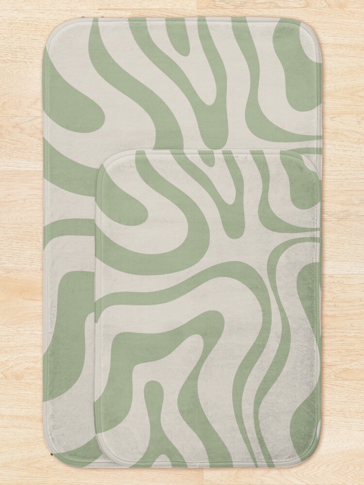Alternate view of Liquid Swirl Abstract Pattern in Beige and Sage Green Bath Mat