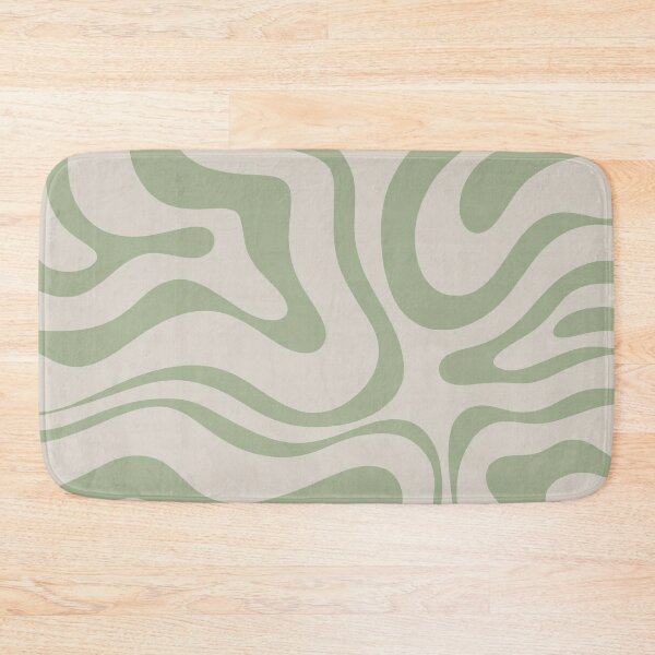 Liquid Swirl Abstract Pattern in Beige and Sage Green Bath Mat