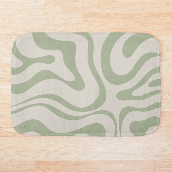 Liquid Swirl Abstract Pattern in Beige and Sage Green Bath Mat