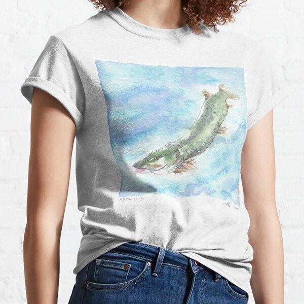 Muskie Silhouette, Olive Green Short Sleeve Fishing T-shirt