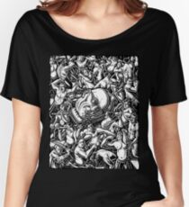 The Giant Head of Philosopher Michel Foucault amidst a scene of Whipping and Flagellation Women's Relaxed Fit T-Shirt