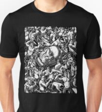 The Giant Head of Philosopher Michel Foucault amidst a scene of Whipping and Flagellation Unisex T-Shirt