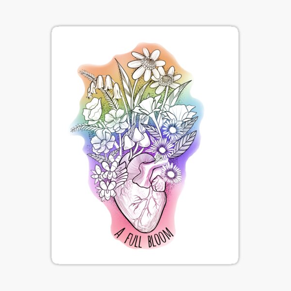 Full Bloom Wild Flower and Anatomical Heart Bouquet Sticker