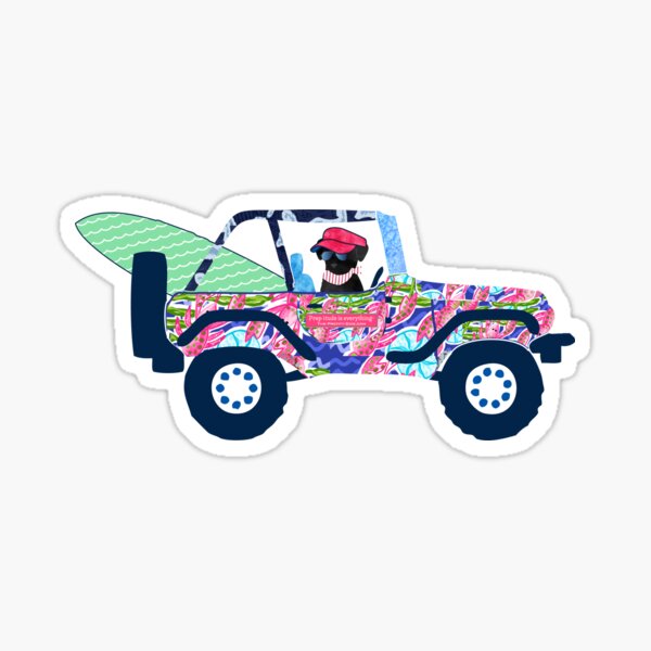 Preppy Jeep Black Lab Puppy - Island Vacation Sticker