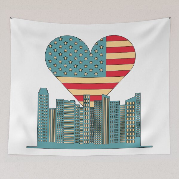 Item preview, USA flag heart and building. designed and sold by wisamart.