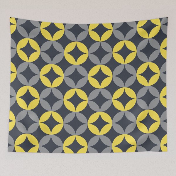 Item preview, Floral elements in a geometric pattern in yellow and gray on a black background designed and sold by acidmit.
