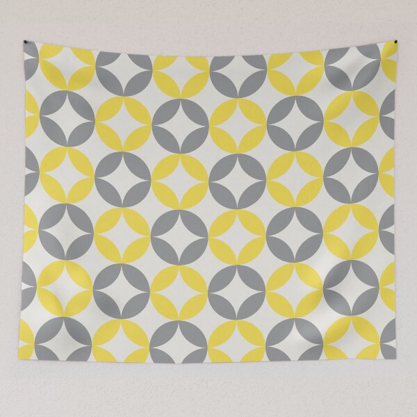 Item preview, Floral elements in a geometric pattern in yellow and gray on a white background designed and sold by acidmit.