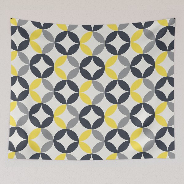 Item preview, Geometric floral ornament in yellow and gray color palette on a white background designed and sold by acidmit.