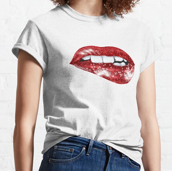 red lipstick and a tshirt shirt