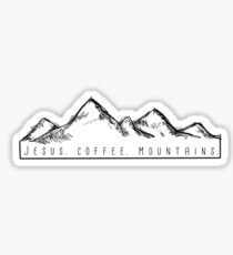 Pegatina Jesús. Café. Montañas.