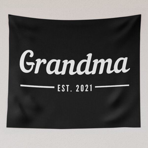 Item preview, Grandma. Established 2021. Text only design. White text. Cursive, script handwriting. Retro. designed and sold by JellyBeenzz.