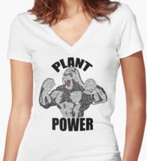VEGAN POWER Women's Fitted V-Neck T-Shirt