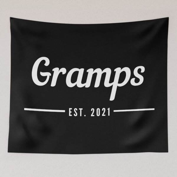 Item preview, Gramps. Established 2021. Text only design. White text. Cursive, script handwriting. Retro. designed and sold by JellyBeenzz.