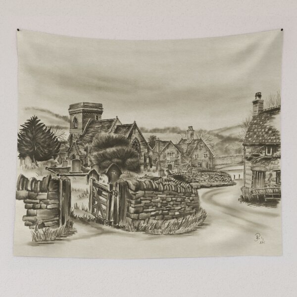 Aperçu de l'œuvre Snowshill, les Cotswolds, en Angleterre, dessin au crayon créée et vendue par Rasendyll.