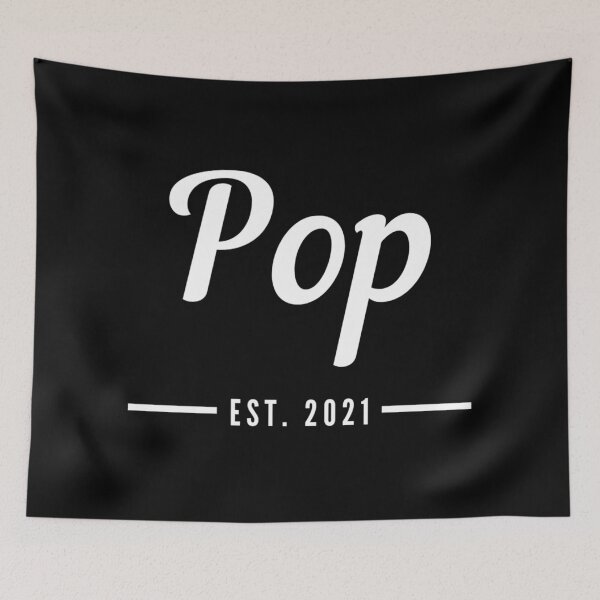 Item preview, Pop. Established 2021. Text only design. White text. Cursive, script handwriting. Retro. designed and sold by JellyBeenzz.
