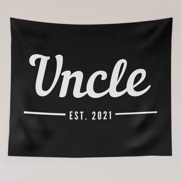 Item preview, Uncle. Established 2021. Text only design. White text. Cursive, script handwriting. Retro. designed and sold by JellyBeenzz.
