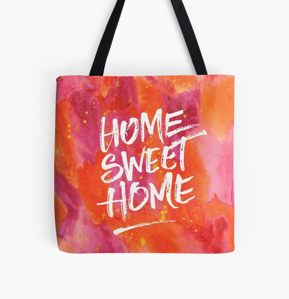Home Sweet Home Handpainted Abstract Watercolor Orange Pink Yellow All Over Print Tote Bag