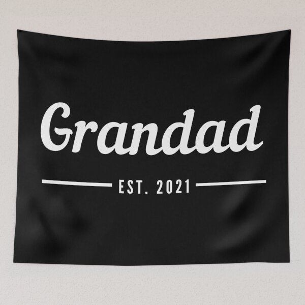 Item preview, Grandad. Established 2021. Text only design. White text. Cursive, script handwriting. Retro. designed and sold by JellyBeenzz.