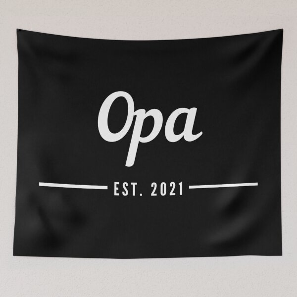 Item preview, Opa. Established 2021. Text only design. White text. Cursive, script handwriting. Retro. designed and sold by JellyBeenzz.