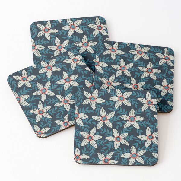 Item preview, White flower stars in teal blue mist designed and sold by runcatrun.
