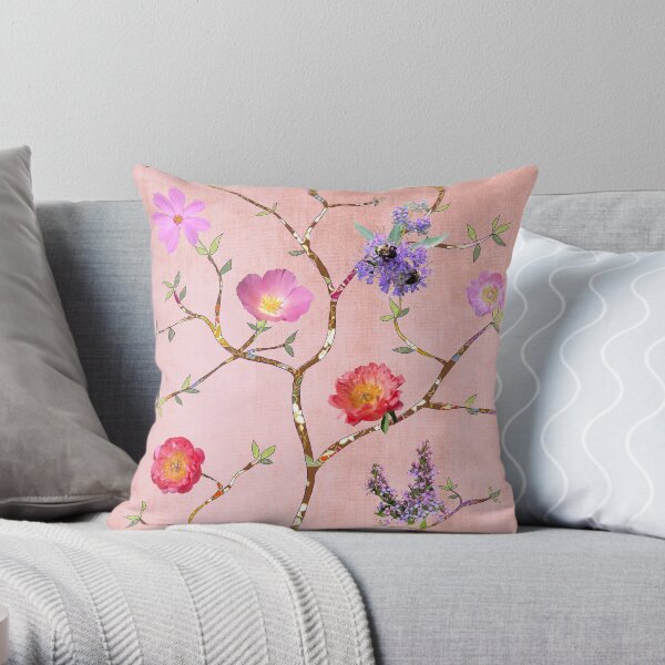 Chinoiserie Garden in Pink Throw Pillow