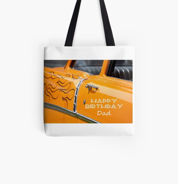 Hot Rod Happy Birthday Dad Orange With Flames Tote Bag For Sale By Gableend Redbubble