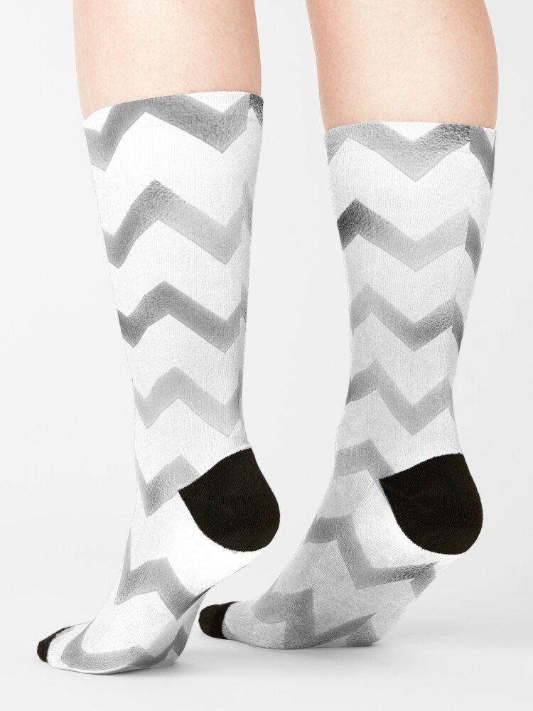 Alternate view of Silver and White Chevron Zig Zag Pattern Socks