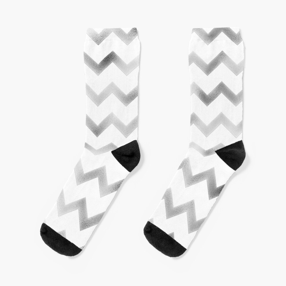Silver and White Chevron Zig Zag Pattern Socks