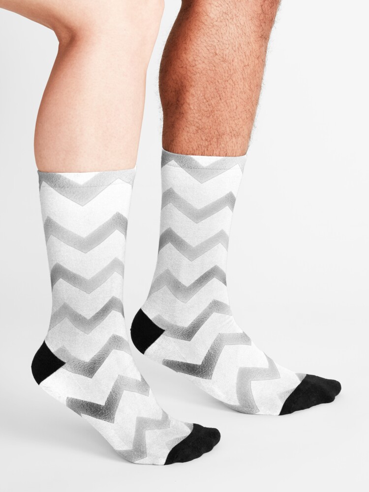 Alternate view of Silver and White Chevron Zig Zag Pattern Socks