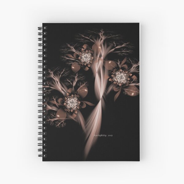 Sepia Fractal Tree with Blooms Spiral Notebook
