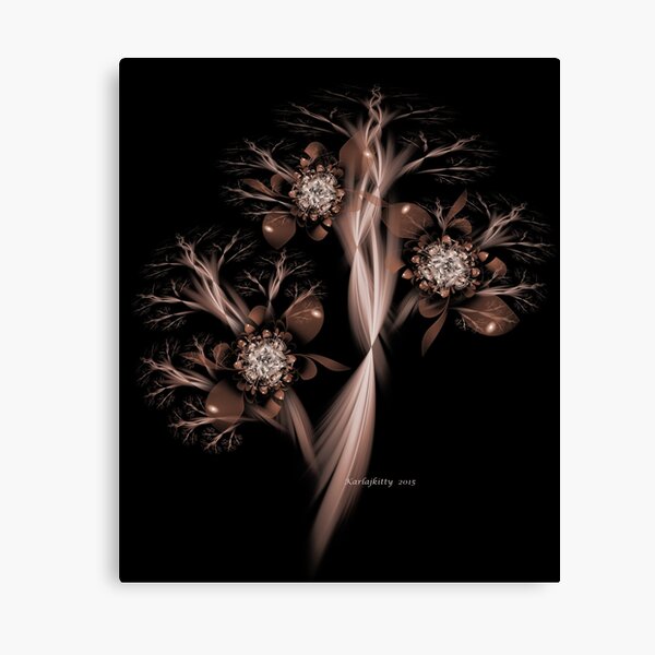 Sepia Fractal Tree with Blooms Canvas Print
