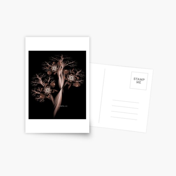 Sepia Fractal Tree with Blooms Postcard