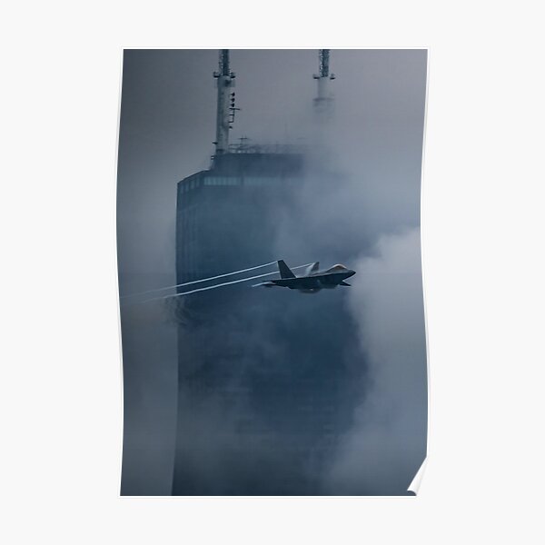 Raptor flying through city Poster