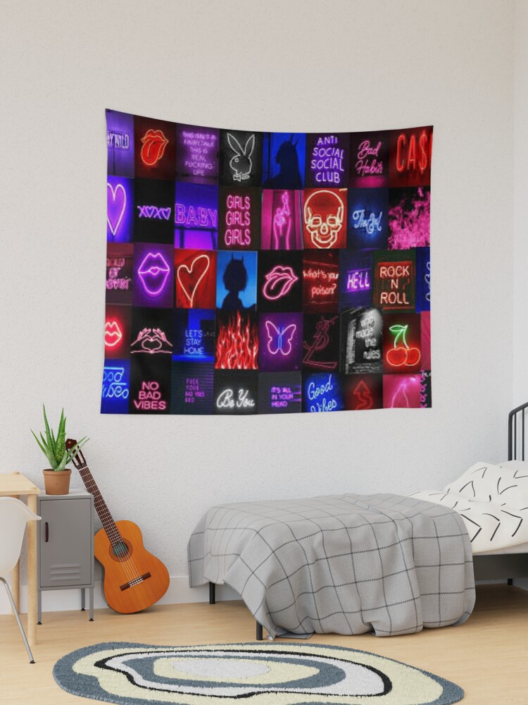 neon sign collage Tapestry for Sale by morgananjos