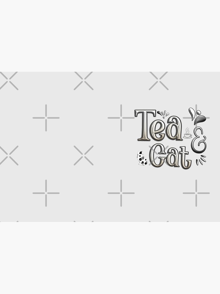 "Tea & Cat Large Textured Style Silver Words Tea and Cat Lover Fun