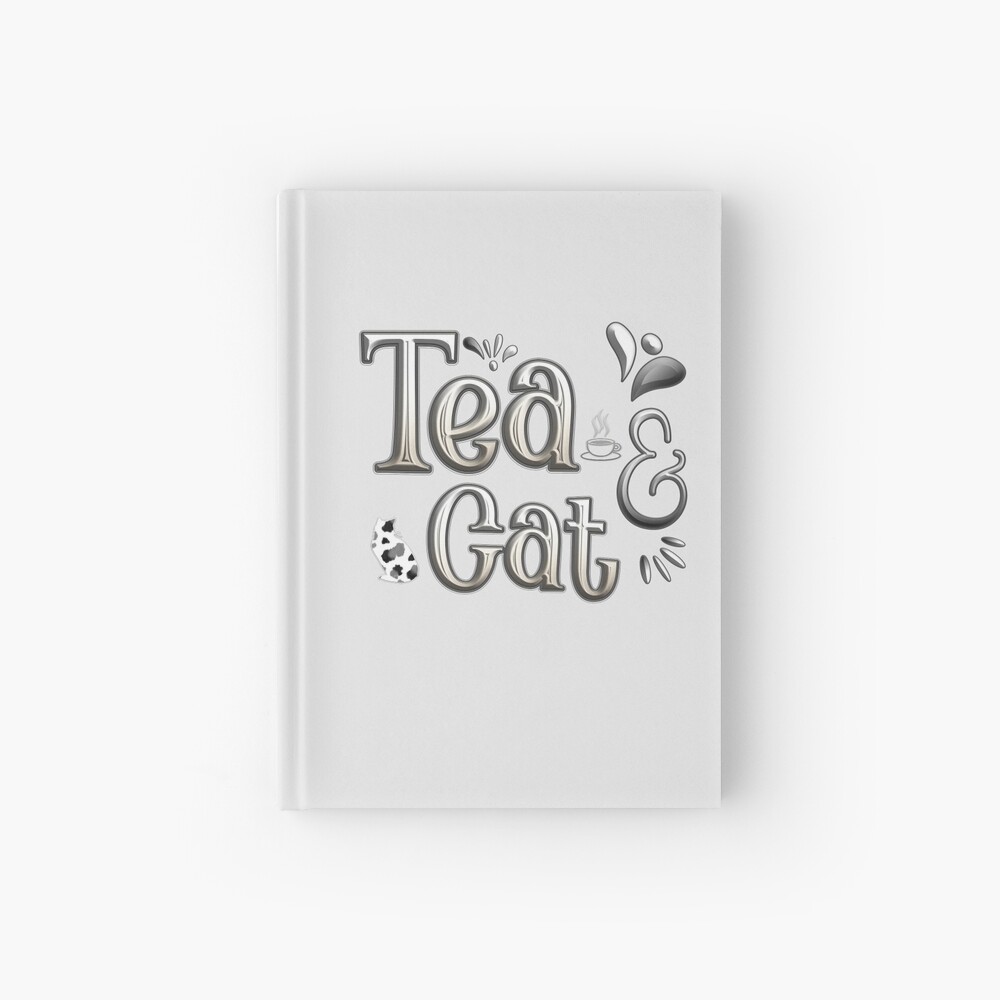 "Tea & Cat Large Textured Style Silver Words Tea and Cat Lover Fun