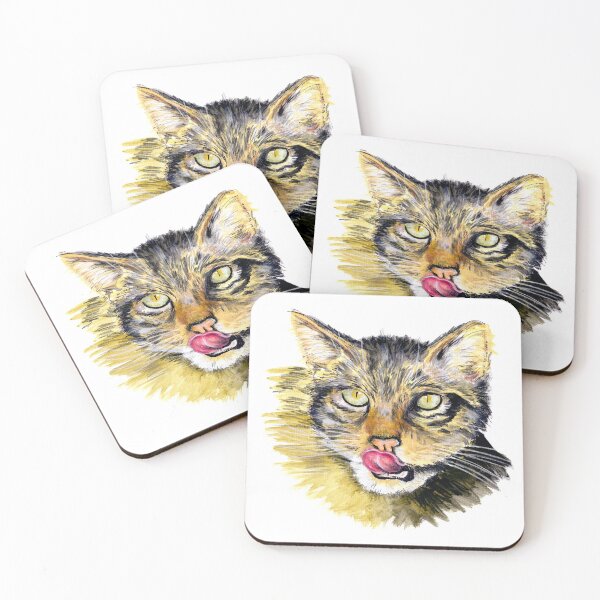 Item preview, The rare and endangered Scottish Wildcat. Cat licking it's lips. Original Sketch by Jane Green. designed and sold by janesg.