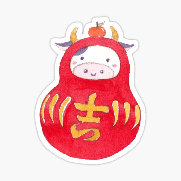 Lucky Cow Daruma Sticker