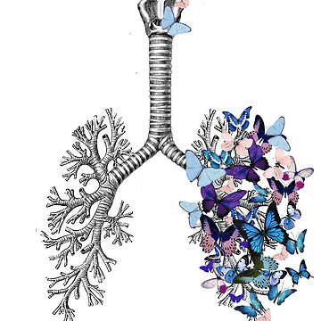 Artwork thumbnail, lungs blue butterflies, anatomy art, watercolor by Collagedream
