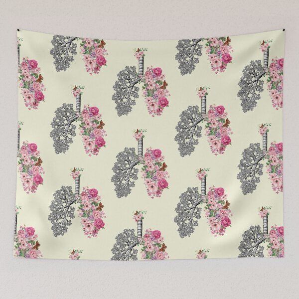 Item preview, lungs cancer awareness, bloom pink roses, anatomy, watercolor designed and sold by Collagedream.