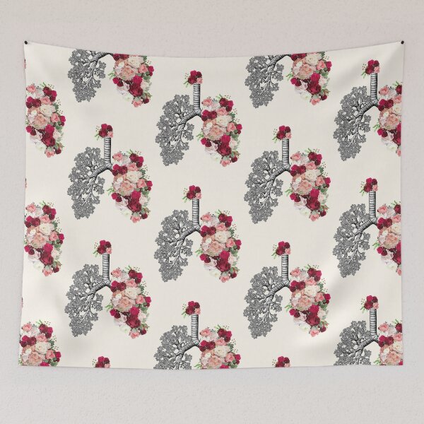 Item preview, lungs cancer awareness, bloom dark roses floral, anatomy, watercolor designed and sold by Collagedream.