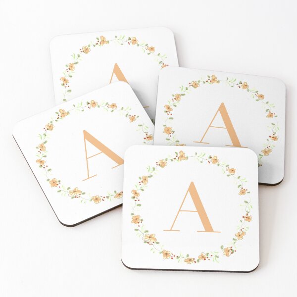 Item preview, Letter A monogram peach colored flowers and leaves designed and sold by Createlikeamom.