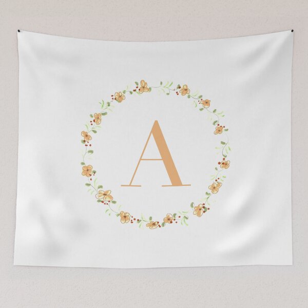 Item preview, Letter A monogram peach colored flowers and leaves designed and sold by Createlikeamom.