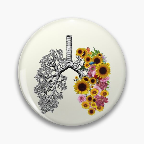 Item preview, lungs cancer awareness, sunflowers and daisy floral, anatomy, watercolor designed and sold by Collagedream.