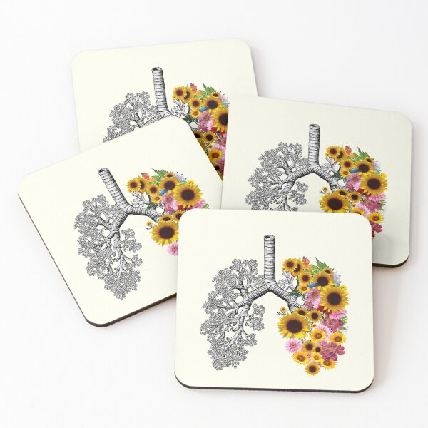Item preview, lungs cancer awareness, sunflowers and daisy floral, anatomy, watercolor designed and sold by Collagedream.