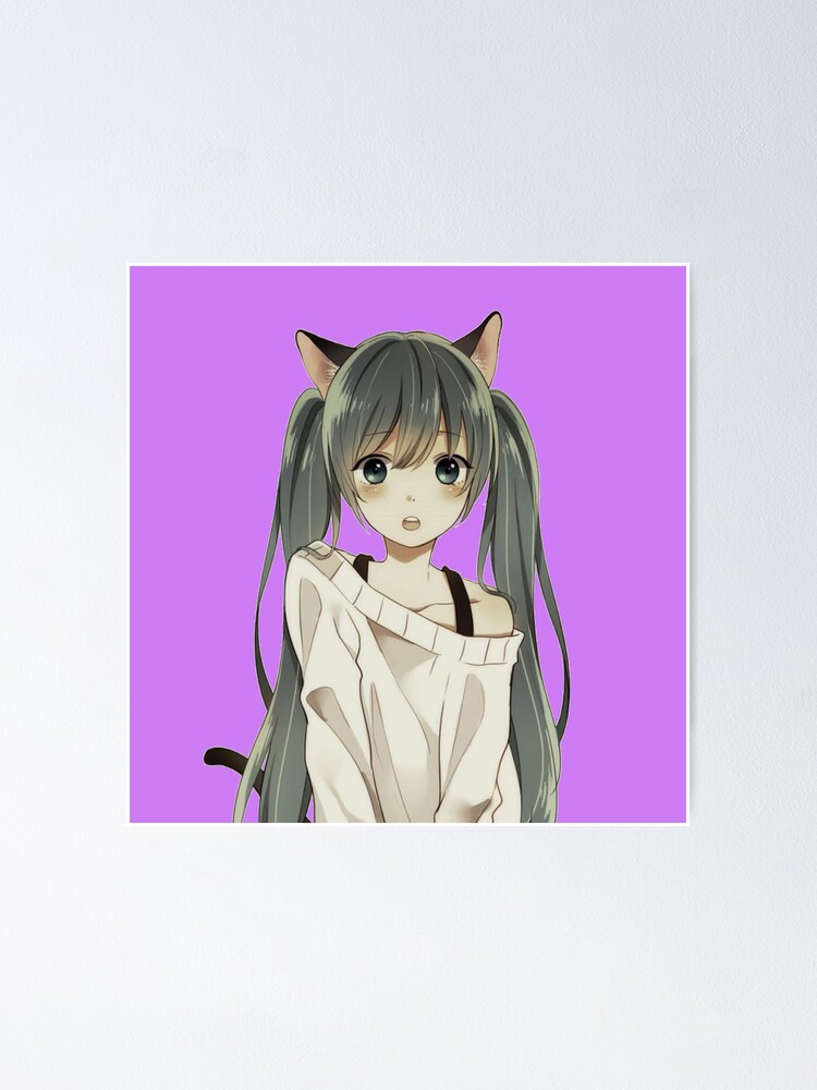 Kawaii Anime Neko Cat Girl Watercolor Sketch | Poster