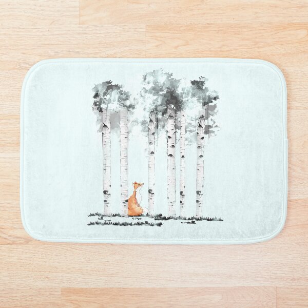 fox and birchs watercolor Bath Mat