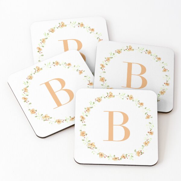 Item preview, Letter B monogram peach colored flowers and leaves designed and sold by Createlikeamom.